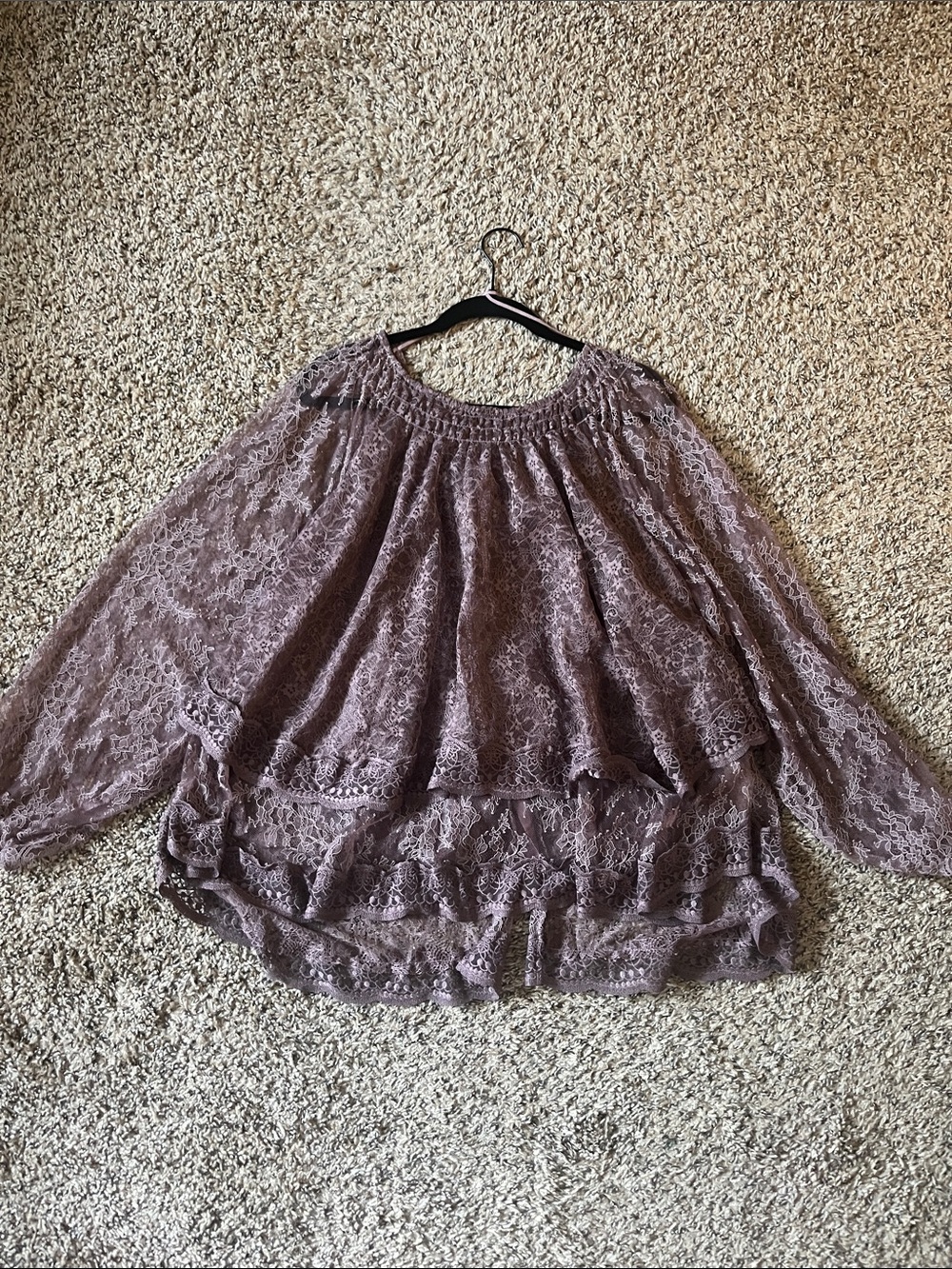 Free People Mauve Lace Ruffled Peasant Top
